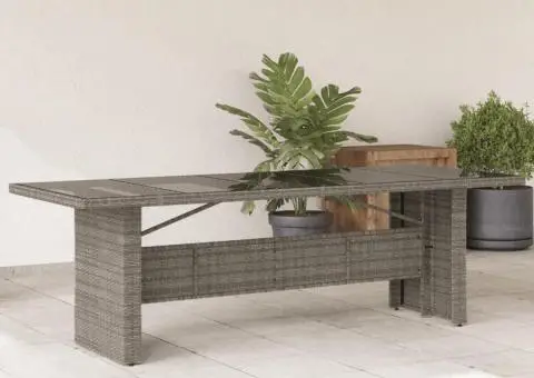 Masă de grădină, blat din sticlă, gri, 240x90x75 cm, poliratan - 1/5