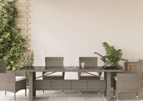 Masă de grădină, blat din sticlă, gri, 240x90x75 cm, poliratan - 3/5