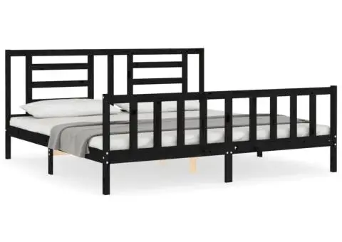 Cadru de pat cu tăblie Super King Size, negru, lemn masiv - 2/5