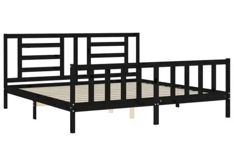 Cadru de pat cu tăblie Super King Size, negru, lemn masiv - 5/5