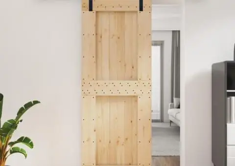 Ușă glisantă cu set de feronerie 80x210 cm, lemn masiv de pin - 1/5