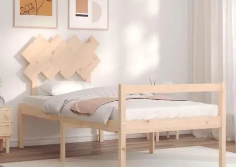 Cadru de pat senior cu tăblie, 90x200 cm, lemn masiv - 1/5