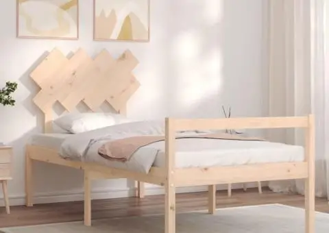 Cadru de pat senior cu tăblie, 90x200 cm, lemn masiv - 3/5