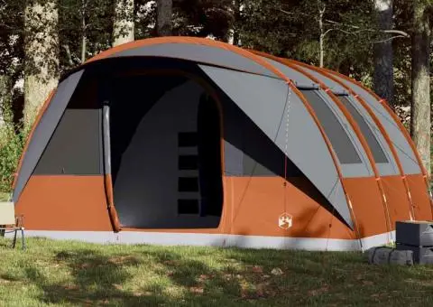 Cort de familie tunel 7 persoane, gri/portocaliu, impermeabil - 1/5