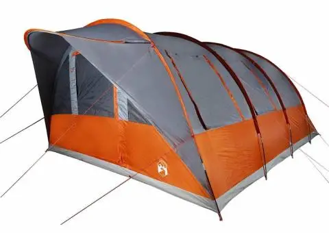 Cort de familie tunel 7 persoane, gri/portocaliu, impermeabil - 2/5