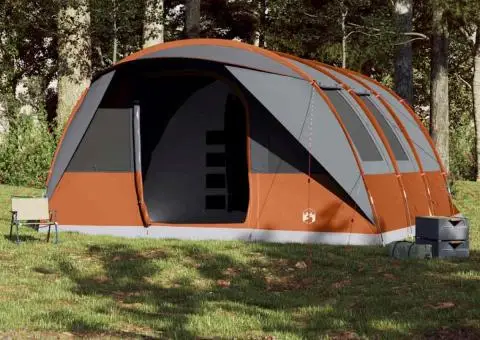 Cort de familie tunel 7 persoane, gri/portocaliu, impermeabil - 3/5