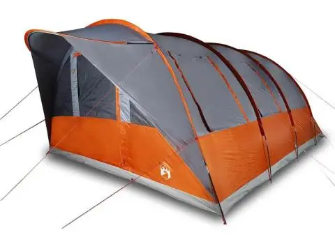 Cort de familie tunel 7 persoane, gri/portocaliu, impermeabil - 4/5