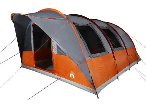 Cort de familie tunel 7 persoane, gri/portocaliu, impermeabil - 5/5