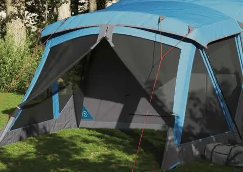 Cort de camping cu verandă 4 persoane, albastru, impermeabil - 1/5