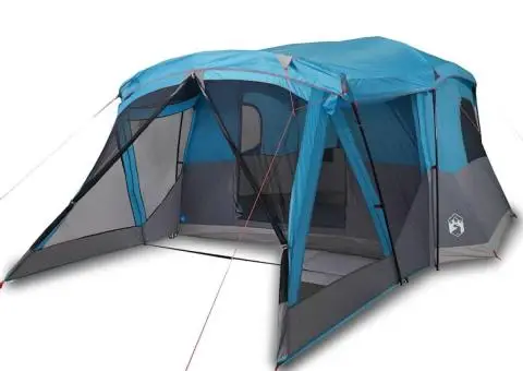 Cort de camping cu verandă 4 persoane, albastru, impermeabil - 2/5