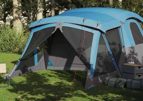 Cort de camping cu verandă 4 persoane, albastru, impermeabil - 3/5