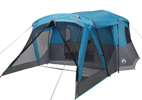 Cort de camping cu verandă 4 persoane, albastru, impermeabil - 4/5