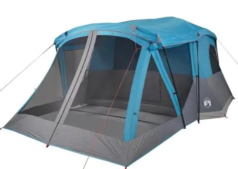 Cort de camping cu verandă 4 persoane, albastru, impermeabil - 5/5