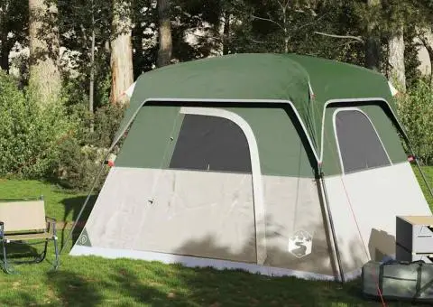 Cabină cort de camping, 4 persoane, verde, impermeabil - 3/5