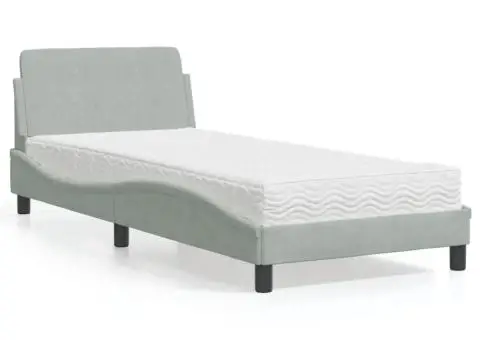 Pat cu saltea, gri deschis, 90x200 cm, catifea - 1/5