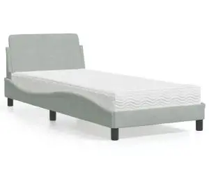 vidaXL Pat cu saltea, gri deschis, 90x200 cm, catifea