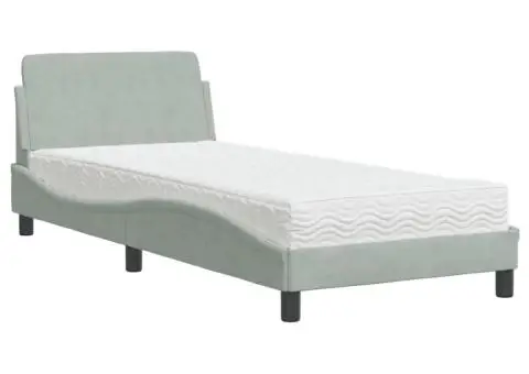 Pat cu saltea, gri deschis, 90x200 cm, catifea - 2/5