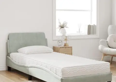 Pat cu saltea, gri deschis, 90x200 cm, catifea - 3/5