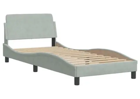 Pat cu saltea, gri deschis, 90x200 cm, catifea - 4/5