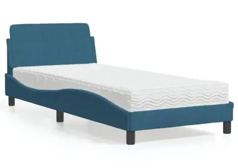 Pat cu saltea, albastru, 80x200 cm, catifea - 1/5