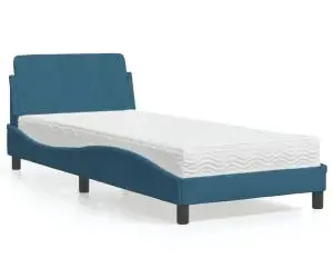 vidaXL Pat cu saltea, albastru, 80x200 cm, catifea