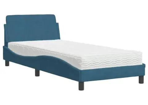 Pat cu saltea, albastru, 80x200 cm, catifea - 2/5