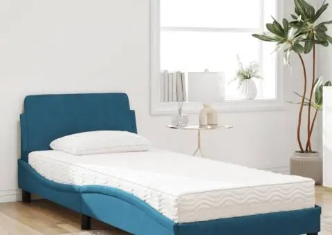 Pat cu saltea, albastru, 80x200 cm, catifea - 3/5