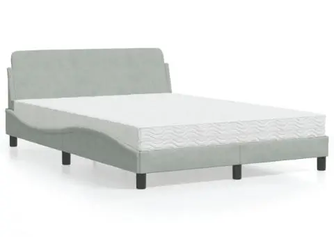 Pat cu saltea, gri deschis, 120x200 cm, catifea - 1/5