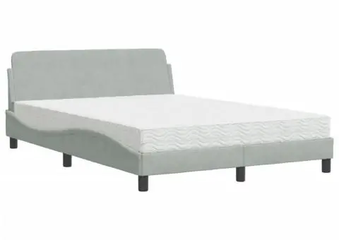 Pat cu saltea, gri deschis, 120x200 cm, catifea - 2/5