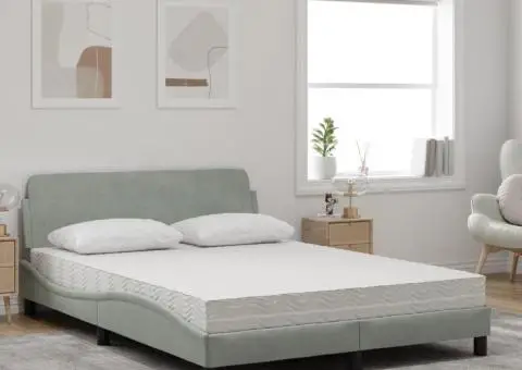 Pat cu saltea, gri deschis, 120x200 cm, catifea - 3/5