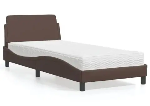 Pat cu saltea, maro, 90x190 cm, piele ecologică - 1/5