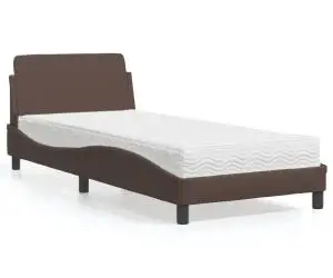 vidaXL Pat cu saltea, maro, 90x190 cm, piele ecologică