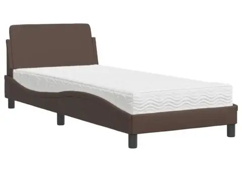 Pat cu saltea, maro, 90x190 cm, piele ecologică - 2/5