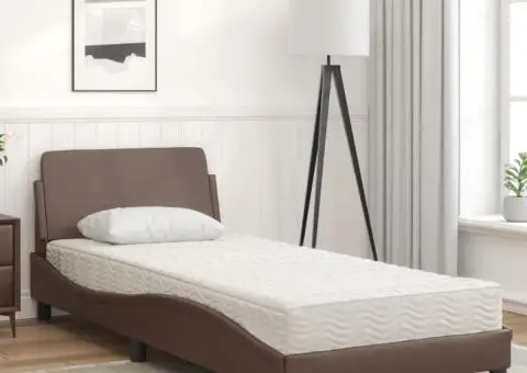 Pat cu saltea, maro, 90x190 cm, piele ecologică - 3/5