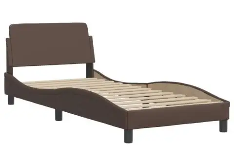 Pat cu saltea, maro, 90x190 cm, piele ecologică - 4/5