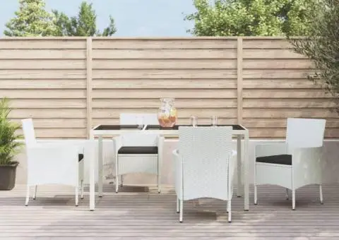 Set mobilier de grădină cu perne, 5 piese, alb, poliratan - 1/5