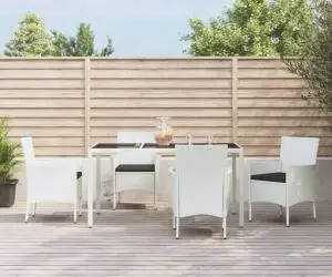 vidaXL Set mobilier de grădină cu perne, 5 piese, alb, poliratan