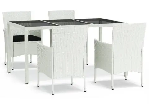 Set mobilier de grădină cu perne, 5 piese, alb, poliratan - 2/5