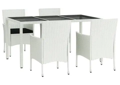 Set mobilier de grădină cu perne, 5 piese, alb, poliratan - 3/5
