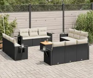 vidaXL Set mobilier de grădină cu perne, 13 piese, negru, poliratan