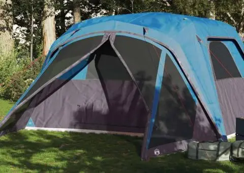 Cort de familie cu verandă 6 persoane, albastru, impermeabil - 1/5