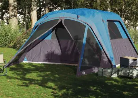 Cort de familie cu verandă 6 persoane, albastru, impermeabil - 3/5