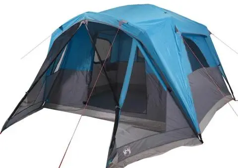 Cort de familie cu verandă 6 persoane, albastru, impermeabil - 4/5