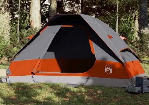 Cort de familie cupolă 6 persoane, gri/portocaliu, impermeabil - 1/5