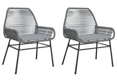 Scaune de grădină, 2 buc., cu perne, gri, poliratan - 2/5