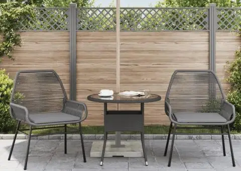 Scaune de grădină, 2 buc., cu perne, gri, poliratan - 3/5