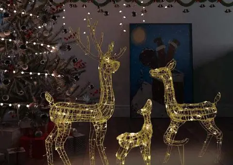 Decorațiune de Crăciun familie reni 300 LED-uri alb cald acril - 1/5