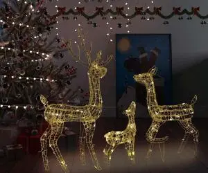 vidaXL Decorațiune de Crăciun familie reni 300 LED-uri alb cald acril