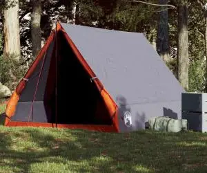 vidaXL Cort camping cu cadru A 2 persoane, gri, impermeabil