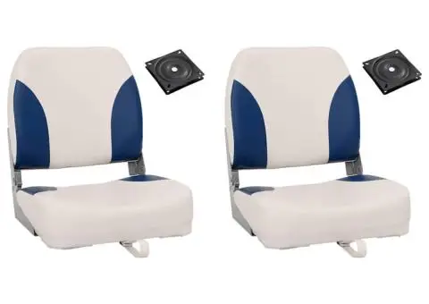 Set scaun pliabil pentru barcă, 4 piese, cu pernă alb-albastru - 1/5